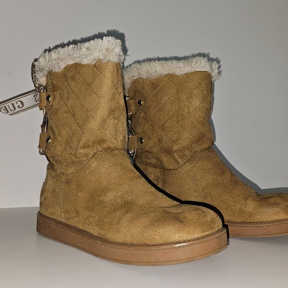 GUESS Allyse Quilted Winter Boots | Faux Fur | Medium Brown | Size 7M - Picture 6 of 6